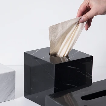 Natursten, Marmor Tissue Box Holder med Aftagelig Gennemsigtig Bund 2533