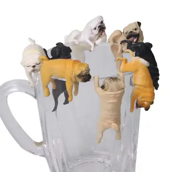 Nye Ankomst Realistisk Mini Mops Hund Figur Hængende på Cup Rim DIY Fe-Have Tilbehør Engros Dropshipping 266