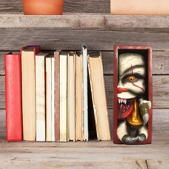 Horror Kiggede På Boghylden Monster Menneskelige Ansigt Harpiks Bogstøtter Bookstand Skulptur Indsamling Cd-Albums Reol Indretning 343