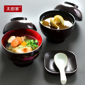 Sushi suppe skål, dækket skål, lille skål med låg, miso soup bowl, Japansk og koreansk suppe skål, Japansk skål suppe 3437