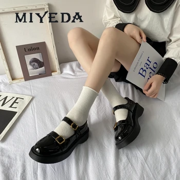MIYEDA Kvinder Foråret Slip-On Gummi EVA Kæde Metal PU Læder Retro Kvindelige Loafers Chunky Platform Casual Sko 3839