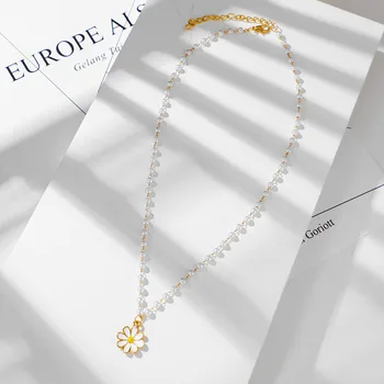 Mode-Perle Pearl Choker Halskæde Til Kvinder Med Elegante Enkle Perle Chrysanthemum Halskæde Bryllup Smykker 2021 3994