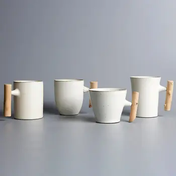 Japansk Keramik Og Krus Mælk Cup Brede Mund Kopper Med Træ-Håndtag Porcelæn, Juice, Øl, Vand, Te Kop Kontor Drinkware 435