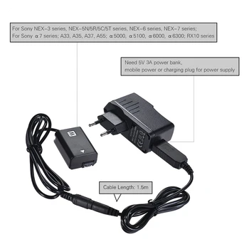 Np-Fw50 Dummy Batteri + 5V 3A Usb Power Adapter Kabel med Stik Erstatning for Ac-Pw20 for Sony Nex-3/5/6/7 Serie A33 A3