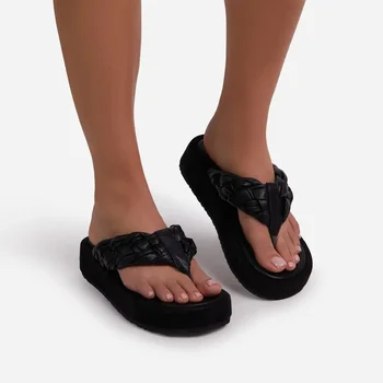 2021 Vævet Tøfler Kvinder Slip På Dias Fashion Brand Firkantet Tå Læder Flade Sandaler Kvindelige Udendørs Casual Tøfler Klip-Klappere
