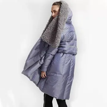 Eva Frihed Oprindelige Design 2021 Vinter løs ned jakker mærker Efterligne stranden uld hættekappe ned hætteklædte jakke kvinder 47922