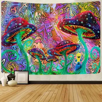 Psykedelisk Shrooms-Tapetet Farverige Abstrakte Trippy Gobelin Væggen Hænger Gobeliner til Hjemmet Dorm Fantasy Indretning