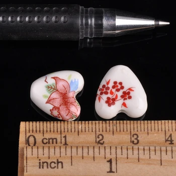 14mm Hjerte Form blomstermønstre Keramisk Porcelæn Løs Håndværk Masse Perler Til Smykker at Gøre DIY Resultater 5320