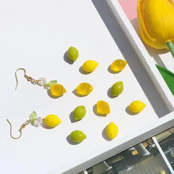 Glas frugt frisk gul grøn citron glas pendel DIY håndlavede smykker øreringe tilbehør, materiale til smykkefremstilling 5470