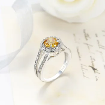 Anillos Yuzuk Luksus Kvindelige Pige Krystal med CZ Ring i 925 Sterling Sølv, Gul Ring Løfte forlovelsesringe For Kvinder 584