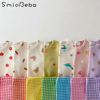 Koreanere Baby-Shirts + Bukser To Stykker Pyjamas Sæt Af Split Dyr Mønster Farverige Unisex Drenge Piger Dejlige Hjem 2STK Tøj 58594
