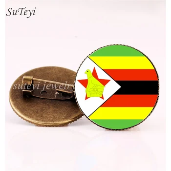 SUTEYI Afrika Land Flag, Emblemer Broche Guinea-Bissau/Ghana Mønster Pins Smykker Gabon/Zimbabwe Glas Kuppel DIY Brocher 60