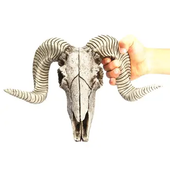 Harpiks Skelet Ram Får Hovedet Skull Hoved Væggen Hænger 3D-Animalske Longhorn Skulptur Figurer Håndværk Horn Home Decor Pynt 61920