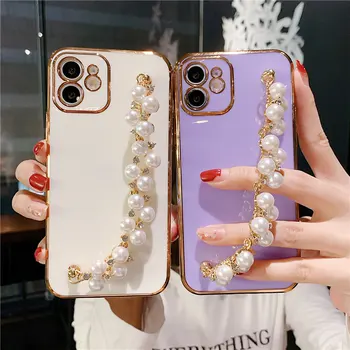 Candy Farve Galvaniseret Perle Armbånd Phone Case For iPhone 11 12 Pro X XR XS Max Mini 7 8 Plus SE 2020 Blank 6D TPU Tilbage 61958
