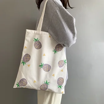 Lærred Skulder Tasker Kvinder Japan Koreansk Stil Ananas Trykt Shopping Taske Damer Håndtaske Tote Afslappet Strand Taske 6225