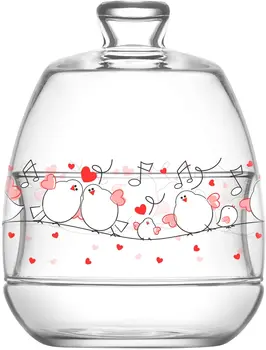 Glas Honning Krukke, Sukker Skål, Saft, Sirup, Romantisk Fugle Skål Farverige Pink Og Praktiske Cup Luksus Køkken Boligindretning 63428