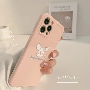 Søde Side Cartoon Animal Dog koreanske Phone Case For iPhone 12 11 Pro Max X Xs Antal Xr 7 8 Puls SE 2020 Tilfælde Pink Soft TPU Cover 63464