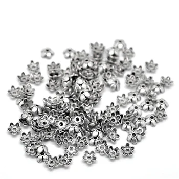 DoreenBeads Zink Legering FlowerBeads Caps Antik Sølv Farve Håndlavet DIY Gør Øreringe Smykker Resultater 6x6mm, 300 Stk 65583