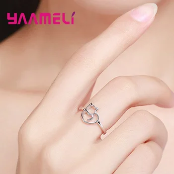 Nye Ankomst Dejlige 925 Sterling Sølv Kvinder/Dame/Piger Mode Finger Ringe Søde Udhulet Kat Form Ring Billig Pris 6771