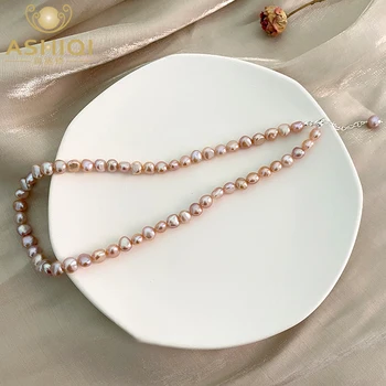 ASHIQI Naturlige Ferskvands-Barok Perle Halskæde i Ægte 925 Sterling Sølv Knap Smykker Gave til Kvinder 6979