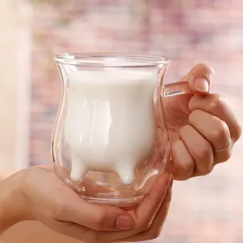 Søde Mælk Krus Dobbelt Lag varmeandigt Glas Ko-Kopper Klar Mælk Cup For børn Mælk at Drikke Vand, Saft, Kaffe Krus Container 70321