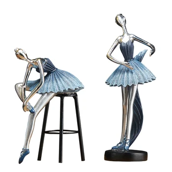 Kreative Ballerina Statue Ornamenter I Guld, Sølv Statue Harpiks Figur Bruser Indretning Sort Base Portræt Hjem Dekoration Tilbehør 72920