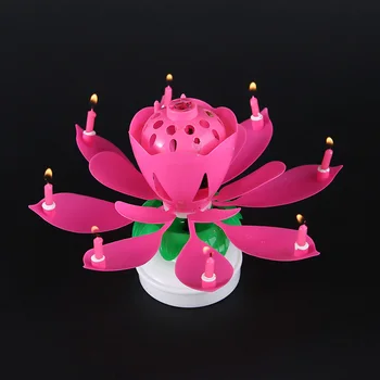 Magic Fødselsdag Lotus Blomst Lys Indretning Blomstre Musikalske Roterende Kreative Kage Udsmykning Til DIY Kage Kids Bryllup Part Gave 73207