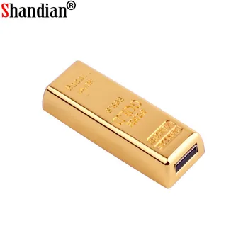 SHANDI Metal simulering Guld barer model USB-Flash-Drev, pen-drev Golden hukommelseskort pendrive 4GB/16GB/32GB/64GB tommelfinger drev 75563