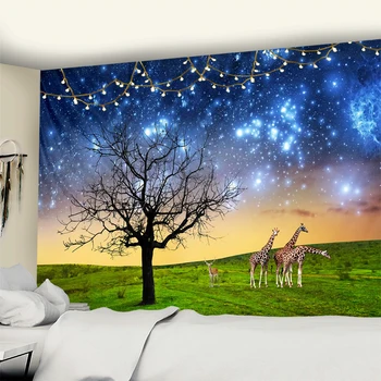 Stjerneklar Himmel Og Hjorte Mosaik Væg Hængende Natten Udsigt Hippie Boheme Natur Science Fiction-Home Decor