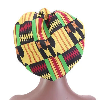 Kvinder Dobbelt Lag Headwrap Ankara Hat Hijab Hoved, Der Dækker Store Hair Wrap Cap Afrikanske Print Satin Kyse Med Lange Bånd Wrap 77797