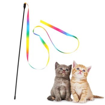 Funny Cat Stickcat Legetøj Interaktive Rainbow Bånd Kat-teaser Stick Sjove Kat Stick til Kat Tilbehør Pille Legetøj