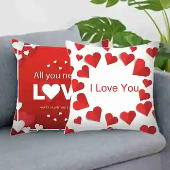 Happy Valentine ' s Day Polyester Dekorative Puder Cover Rød Rose Hjerte jeg Elsker Dig Brev Kaste Puder Tilfælde for Sofa Couch Bil 81438