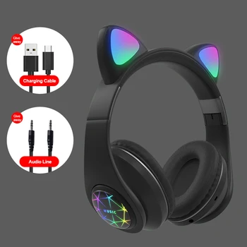 Sød Kat Bluetooth Headsets Farverige LED Piger, Musik, Trådløse Hovedtelefoner, Øretelefoner Med Mikrofon Til Xiaomi Huawei børn Børn Gaver 8402