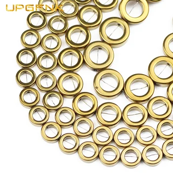 UPGFNK Naturlige Guld Cirkel Form Hæmatit Sten Rundt Spacer Løse Perler Til smykkefremstilling 8/10/12/14mm Diy Armbånd Resultater 88521