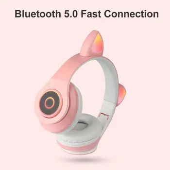 LED Kat Ear Hovedtelefoner Bluetooth-kompatible 5.0 Noise Cancelling Voksne Børn Pige Headset Med Mikrofon Til IPhone Mobiltelefon 89645