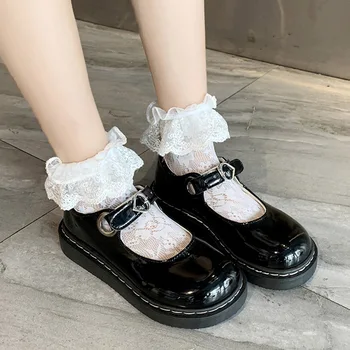 Forår og efterår piger sko patent læder kvinder platform kvinders flade sko rund tå damer sko sort