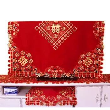 LCD-TV Dække Håndklæde Nye Kinesiske Festlige Bryllup Støv Klud Xi Karakter for Bryllup Ceremoni Dug Rød Festlige Stil 91082