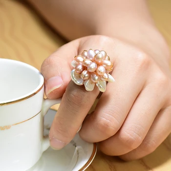 GLSEEVO Naturligt ferskvand Perle Justerbar Finger Ring For Kvinder Bryllup Engagement Blomst 925 Sterling Sølv Smykker GR0241 92638
