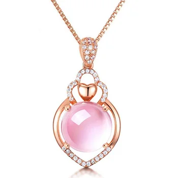 Romantisk Rosa Guld Krystal Pink Hjerte Halskæde Til Kvinder Smykker Mode 925 Sterling Sølv Halskæder Dame Valentine ' s Day Gave