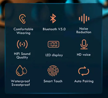 TWS Bluetooth Hovedtelefoner Oringinal 5.0 Headset Trådløse Hovedtelefoner Røre Headsettet HiFI Stereo-I-øret Øretelefoner Trådløse Hovedtelefoner 94938