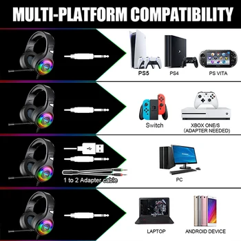 Cool RGB standbylys Gamer Headset Til PS4 7.1 Surround Sound Kablede Gaming Hovedtelefoner Med støjreduktion Mikrofon Til PC 9496