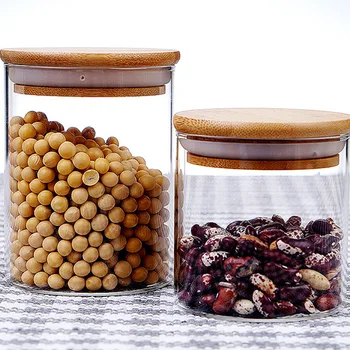 10stk Holdbart Glas Forseglet Kan Opbevaring af Fødevarer Tank Bambus Låg Te Dåse Glas Genbruges Jar Tank Kan for Korn Slik