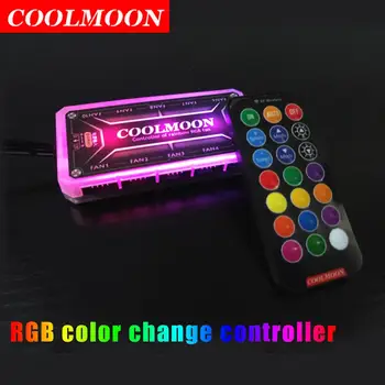 COOLMOON RGB Fjernbetjening DC12V 5A LED Farve Intelligent Controller med 10 stk 6pin fan port 2 stk 4pin lys bar port 97006
