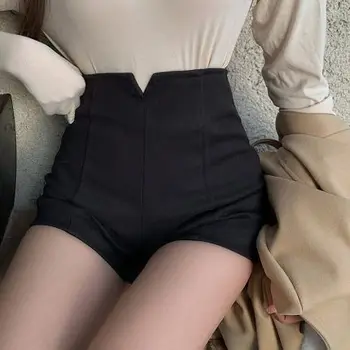 Shorts women ' s fashion alsidig bære stramt høj talje og lynlås A-line sort 98821