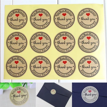 12 STK 2020 part Forsyninger Tak Red Kærlighed selvklæbende Klistermærker Kraft Label Gaver Custom Runde Etiketter, Papir Taske
