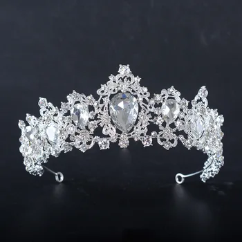 Barok Luksus Sølv Forgyldt med Blå Crystal Crown for Kvinder Brud Tiara Dronning Bryllup Kroner Medaljon Hår Jewely Tilbehør