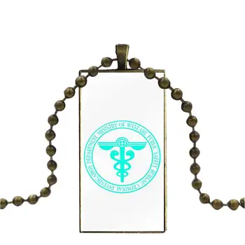 Psyko Passere Logo Medicinske For Piger Gaver Glas Facetslebet Choker Vedhæng Rektangel Halskæde Bronze Farve Smykker