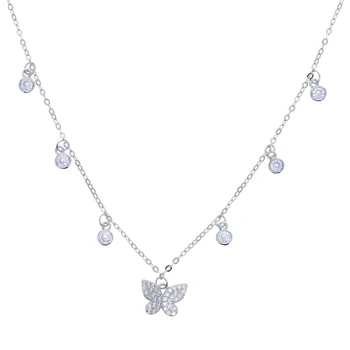 ægte 925 sterling sølv kæde Sommerfugl Halskæde Kvindelige Skinnende Krystal Mode Nye Design Smykker Party Gave