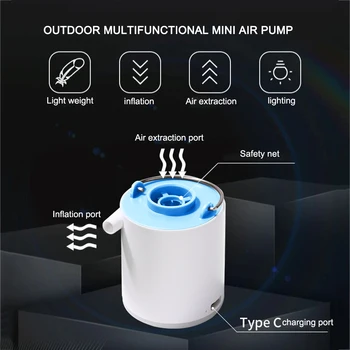 3-i-1 Multifunktionelle Udendørs Luft Pumpe, elektrisk Camping Lys Ultralet Mini Oppustelige USB-Opladning, Udendørs Luft Pumpe, Lys