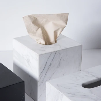 Natursten, Marmor Tissue Box Holder med Aftagelig Gennemsigtig Bund